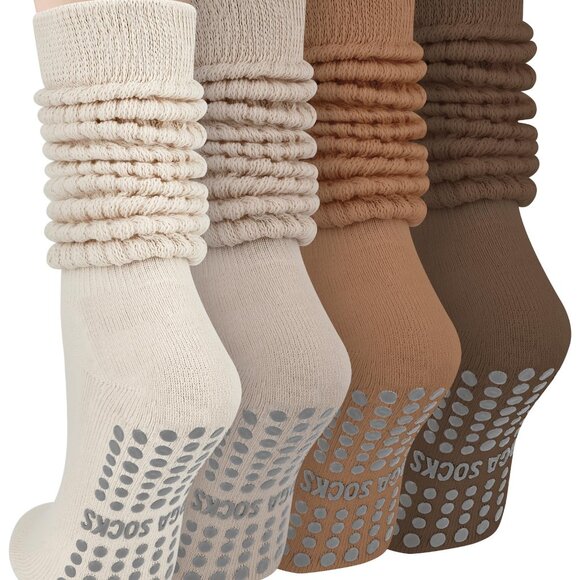 4 Pairs Grip Pilates Socks for Women, Non Slip Yoga Slouch Socks Barre Workout - Picture 3 of 9